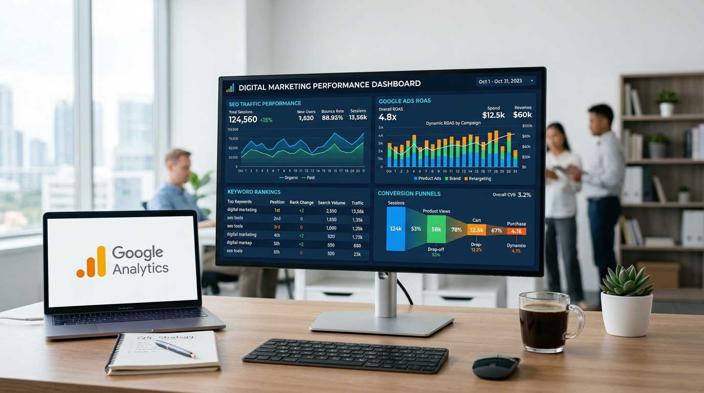 Digital Marketing Campaign Analytics & SEO Rank Dashboard